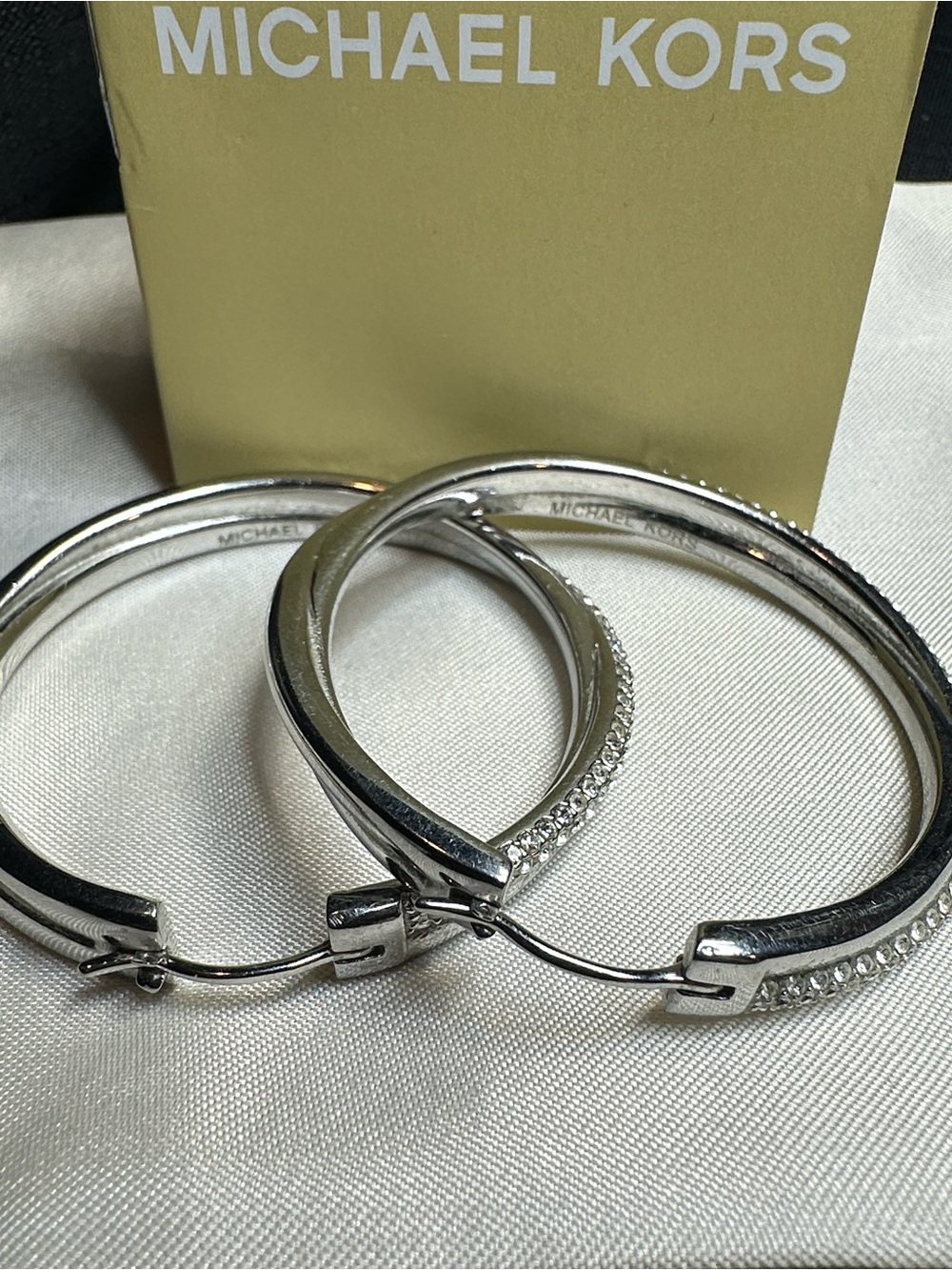 Michael Kors earrings silver Brilliance Hoops pave diamonds